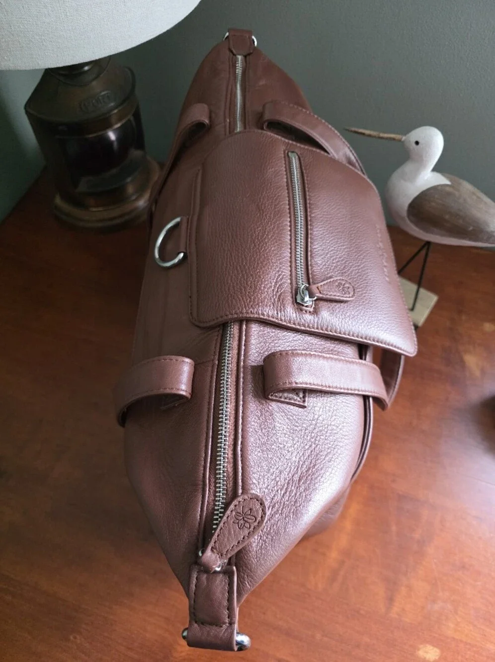 Lily Jade Madeline Leather Convertible Backpack Tote Brown Crossbody Diaper Bag